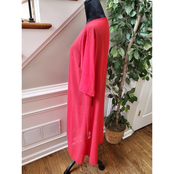 SHEIN Kimono Solid Red Polyester 3/4 Sleeve Open Front Knee Length Dress Size XL - Picture 5 of 9